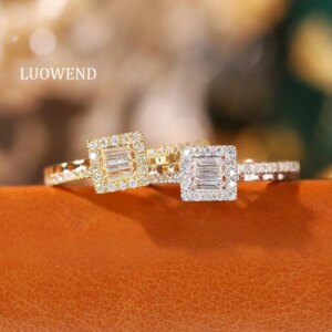 LUOWEND 100% 18K White or Yellow Gold Rings Fashion INS Style 0.30carat Real Natural Diamond Ring for Women High Party Jewelry