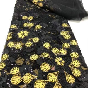 2025 New African French Nigerian High End Lace Fabric 3D With Beads Sequins Mesh for Embroidery Wedding Party Bride Sewing Dress