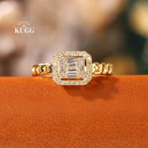 KUGG 100% 18K Yellow Gold Rings Fashion Geometric Design 0.30carat Real Natural Diamond Ring for Women High Party Jewelry