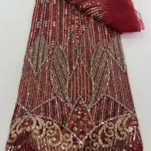 Luxurious Nigerian Handmade Beaded Lace Fabric 2025 High Quality Sequins Beaded Embroidery African French Lace Fabric For Dress
