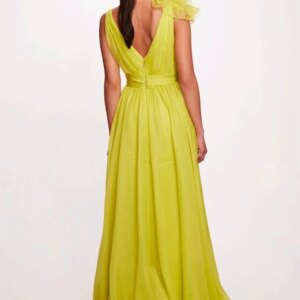 Customized Amanda Yellow Chiffon Prom Gown V-neck A-line Evening Formal Elegant Sleeveless Floor-Length Side High Party Dresses