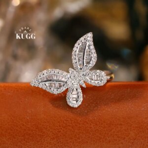 KUGG 100% 18K White Gold Rings Elegant Butterfly Shape Real Natural Diamond Engagement Ring for Women High Party Jewelry