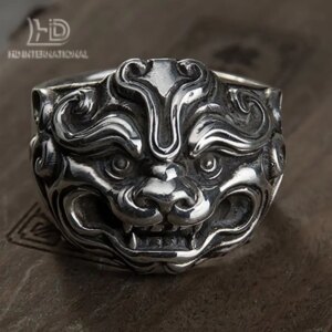 Tang lion men’s personalized ring，Men’s sterling silver lion ring, lion ring, lion head ring, Men’s personalized ring, personali