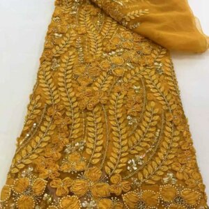 Newest Luxurious Nigerian Beaded Sequins Lace Fabric High Quality Fabric 2025 Embroidery 3D Lace Fabric For Bridal Wedding Dress