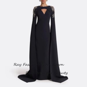 Luxurious Crepe فساتين سهرات Cocktail Evening Dress With Long Sleeves vestidos de fiesta Formal Occasion Floor Length Women’s