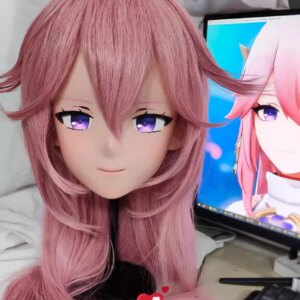 (GLb0320)Customize Character Female Girl Resin Half Head Crossdress Cosplay Japanese Anime Role Kigurumi Mask With Eyes And Wig