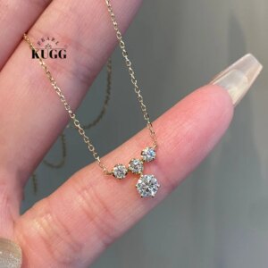 KUGG 100% 18K Yellow Gold Necklace Women 0.45carat Real Natural Diamond Pendant Necklace Fashion Design High Wedding Jewelry