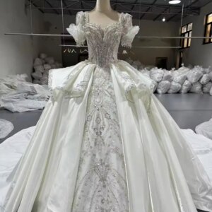 Lace Wedding Dress Half Sleeves Sweetheart Beading Crystal Ball Gown Lace Up Back Bridal Dress Vestido De Novia