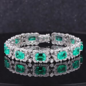 18k White Gold Lab Emerald With Moissanite Stone Bracelet