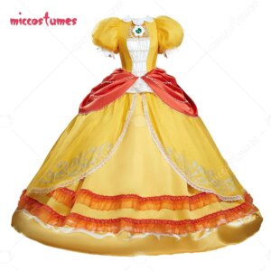 Miccostumes Women Princess Cosplay Costume Yellow Princess Dress with Gloves Earrings