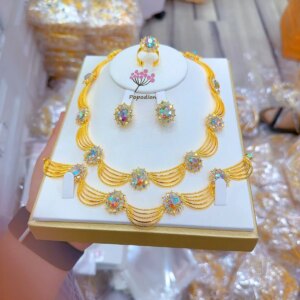 New Dubai 24K Gold Plated Necklace Earrings Ring Bracelet Wedding Party Jewelry Set for Women  DD10430