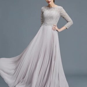 Silver Mother Of The Bride Dresses A-line 3/4 Sleeves Chiffon Lace Plus Size Long Groom Mother Dresses For Wedding Customized
