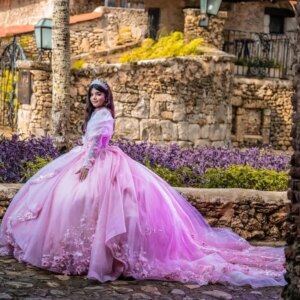 Customized Pink Quinceanera Dress Off Shoulder applique 3D flower crystal Tull Ball Gown ruffle vestidos de 15 Quinceanera