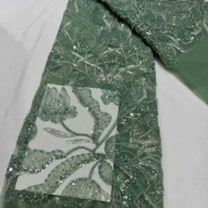 African French Tulle Mesh Beaded Lace Fabric High Quality 2025 Nigerian Mesh Lace Luxury For Women Wedding Dresses,5yards, CD