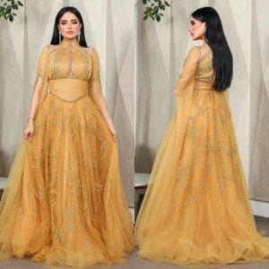 Customized High Quality Net Sequined A-line High Collar Long Dresses Bespoke Occasion Dresses Sizes Available