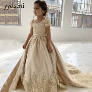 Customized Girl Dresses Child Flower Gold Princess Sleeve Flower Dress Custom Color 2025 Child Wedding Party Ball Gown Evening