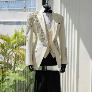 Luxury Wedding Suit for Man Slim Suits 2 Pieces Beading Business Lapel Blazer Formal Occasions Suits for Men Party Customized