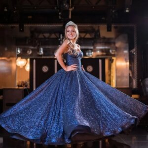 Customized simple Shiny dark blue Off Shoulder Quinceanera Dress applique crystal Long tail vestidos de 15 Quinceanera