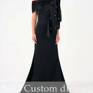 XIXI فساتين سهرة Wedding Party Dress Mermaid One-Shoulder Evening Dress Short Sleeves Zipper Up Formal Occasion Dresses