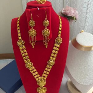 New European Dubai 24K Gold Plated Necklace Earrings Rings Wedding Party Gift Jewelry Set for Lovers YY10625