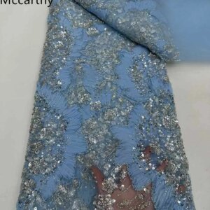 African Lace Fabric 2025 High Quality French Luxury 3D Flower Sequins Embroidery Beads Tulle Lace Fabric For Party Dress RF75KM