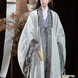 Chinese Traditional Costume Set Chinese Ming Dynas Ming Hanfu Lotus Jacquard Dark Pattern Yarn Wide Sleeve Daoist Robe Men Hanfu