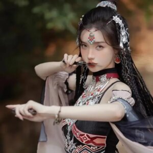 Yunnan Lijiang Exotic Style Clothing New Hanfu Female Adult Black Miao Hani Spring and Autumn Chinese Style Ancient Clothing