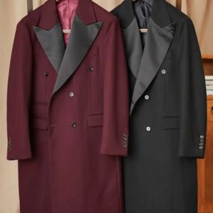 Simple Men Long Coat Double Breasted Business Blazers Peaked Lapel Versatile Overcoat Customized High Quality
