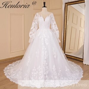 HEULORIA elegant ball gown princess wedding dress long sleeve lace bride dress Robe De Mariee Wedding gown