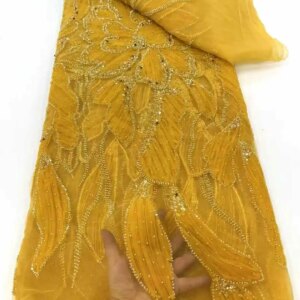 Wholesale High Quality African French Beaded Lace Fabric 2025 Sewing Sequins Embroidery Nigeria Lace Fabric for Party Dresses