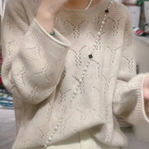 Soft and fluffy pure cashmere sweater, loose and airy design, round neck base layer cashmere sweater