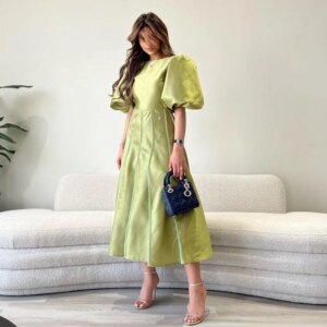 Customized Jiayigong Prom Satin Draped A-line O-Neck Bespoke Occasion Gown Midi Dresses