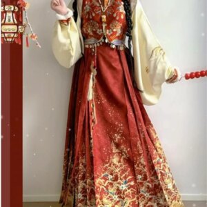 For Christmas I’m going to wear a stand-up collar front opening pipa sleeve waistcoat dress and Hanfu
