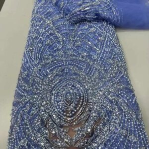 2025 New African French Nigerian High End Lace Fabric With Beads Sequins Mesh for Embroidery Wedding Party Bride Sewing Dress