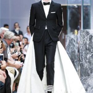 Black Men Suit Pants Set 2 Piece Blazer+Trousers Long Train Wedding Tuxedo Groom Prom Coat Customized Formal Office Jacket