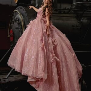 Customized Shiny Pink Quinceanera Dress Off Shoulder Tull golden applique crystal Long tail vestidos de 15 Quinceanera