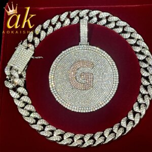 Aokaishen Custom Disc Letter Name Pendants For Men Necklace Chain Hollow Back Micro Pave Zircon Customized HipHop Rock Jewelry