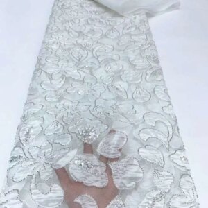 African Beads Lace Fabric 2024 High Quality Pearl French Mesh Tulle Embroidery Wedding Bridal Lace Fs