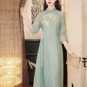 Improved Cheongsam 2025 New Style Young Girl Elegant Daily Slim Fit Long Dress For College Entrance Exam Women