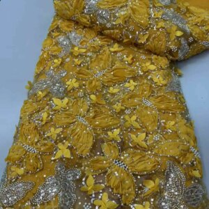 2025 High Quality New Design Beautiful 3D Betterfly With Beaded African Nigerian Tulle Lace Fabric Sequins For Wedding Dresses