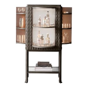 New High Luxury Indoor Kitchen Furniture Geometric Oak With Mirror Light Rotatable High-grade High Bar Cabinet