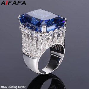 80 Carat High Carbon Diamond Rings High End s925 Silver 18*23mm Yellow Blue Big Gemstone Plated 18k Plated Platinum Ring Jewelry