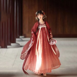 Everyday Female Han Costume One-Piece Cheko Skirt Chinese Traditional Clothing North and Dynasties Big Sleeve Dress Spring Suit