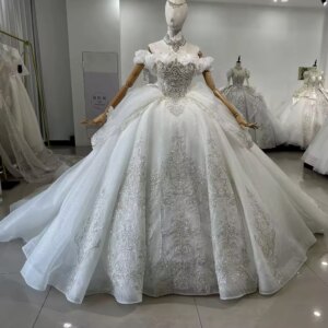 Abito Da Sposa 2025 Off Shoulder Sweetheart Lace Up Back Bow Wedding Dress Beading Sequined Star Crystal Ball Gown Bridal Dress