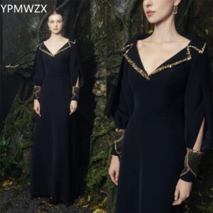 Customized Evening Dress Formal Women Prom Gown YPMWZX V-neck A-line Floor Length Skirts Draped Sequin Bespoke Occasion Dresses