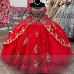 Customized Luxury Mexican Red Quinceanera Dresses Ballgown Lace Applique Bow Sweep Train Prom Birthday Party Dress Sweet 15 16