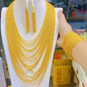Dubai New 24K Gold Plated Necklace, Earrings, Bracelets, High end Romantic Wedding Party Gift Jewelry Set for Lovers YY10569