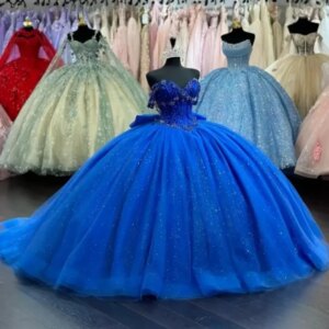 Royal Blue Mexican Vestidos De 15 Quinceañera Glitter Applique Lace Sweetheart Ball Gown Sweet 16 Birthday Quinceanera Dress