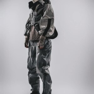 Wasteland Multi-pocket Three-dimensional Cutting Multi-zipper Splicing Heavy Industry Paratrooper Pants  Trend Retro Overalls