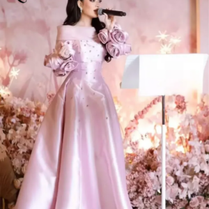 Pink Floral Long Sleeve Boat Neck Party Dress For Weddings 2024 Customized A Line Crystals Arabic Prom Dresses Robe Evening Gown